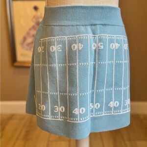 New! QUEEN OF SPARKLES Light Blue and White Sequin Football Field Mini Skirt